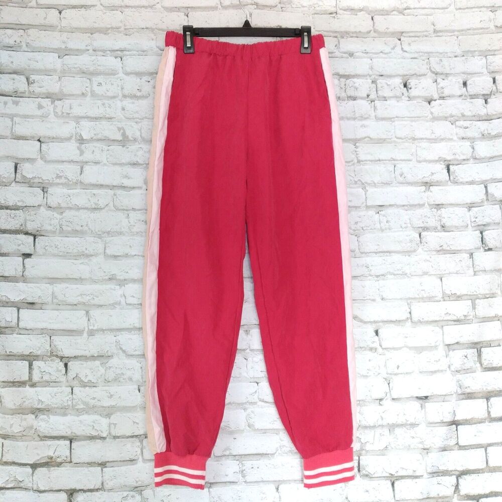 Cobra Windbreaker Track Pants Womens Large Pink Stripe Joggers Activewear Casual